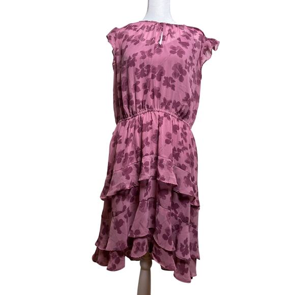 Simply Vera Sz XL Mauve Tiered Ruffled Flutter Sleeves Lightweight Fabric Dress - Picture 1 of 5
